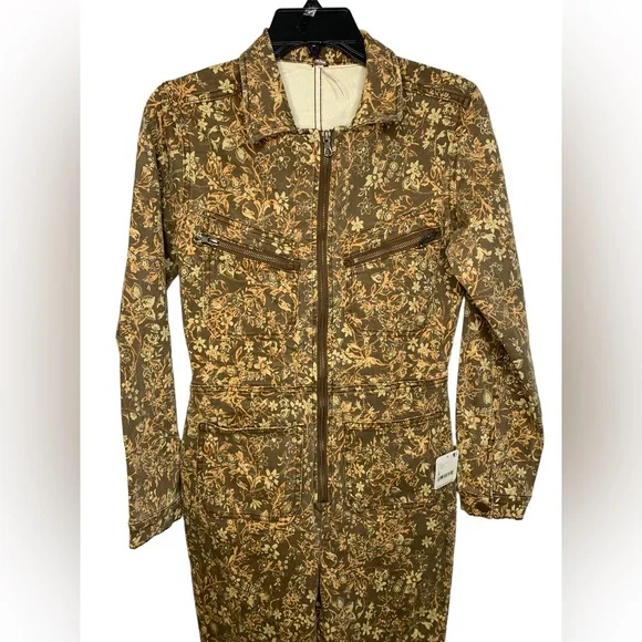 NWT Free People Lennox Printed Jumpsuit Cappuccino Combo Size Small